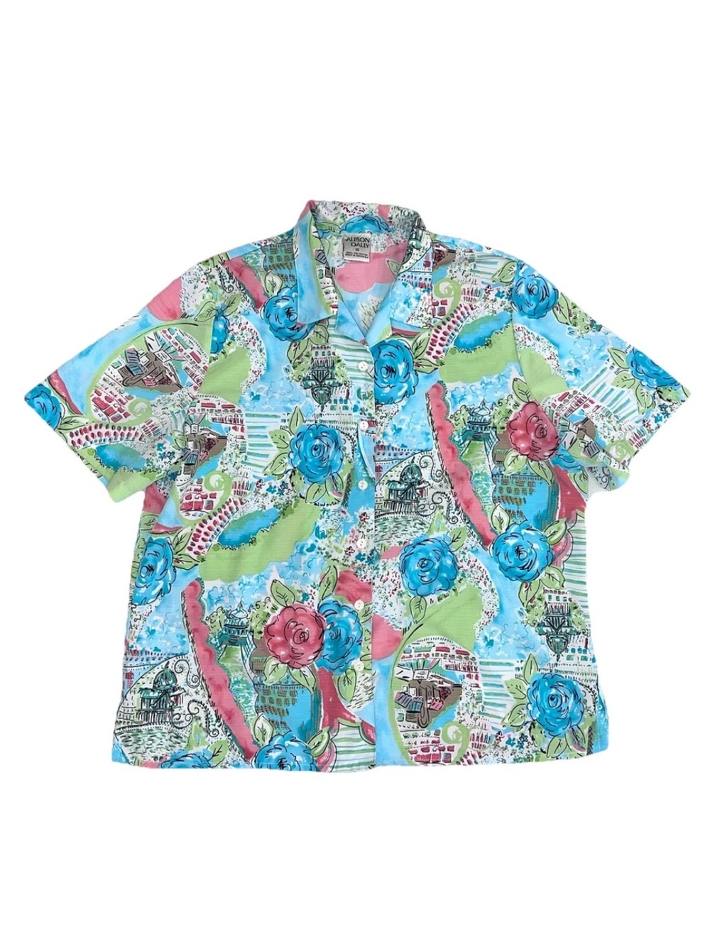 Allison Daley Vintage Villa / Beach / Floral Button Down Shirt Top Sz 16 1X
